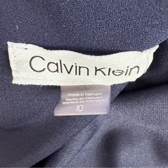 Calvin Klein dress ribbon bow tie up neck detail gold zipper Navy Midi Dress - Picture 10 of 13